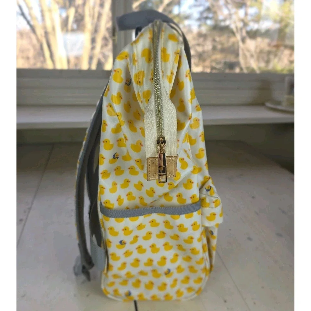 Yellow Rubber Duck Print Washable Waterproof Backpack Diaper Bag Travel - Picture 2 of 15